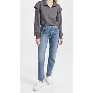 New Z Supply Nora Half Zip Ruffle Pullover in Grey Women's Size L